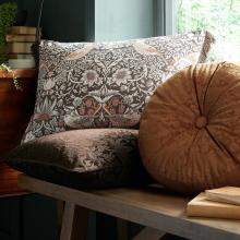 William Morris At Home Strawberry Thief Embossed Cushion Saffron