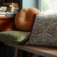 William Morris At Home Strawberry Thief Embossed Cushion Saffron