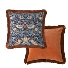 William Morris At Home Strawberry Thief Cushion Blue