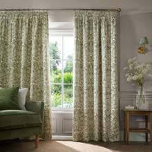 William Morris At Home Sunflower Dark Olive Pencil Pleated Curtains