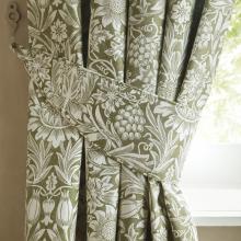 William Morris At Home Sunflower Dark Olive Pencil Pleated Curtains