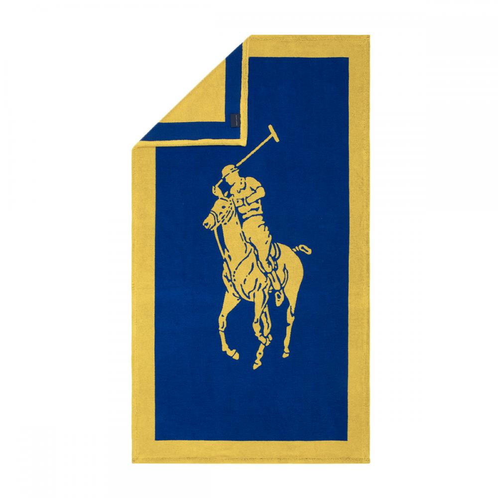 Ralph Lauren Polo Jacquard Beach Towel Iris Blue / Yellow in Beach Towels  at Seymour's Home