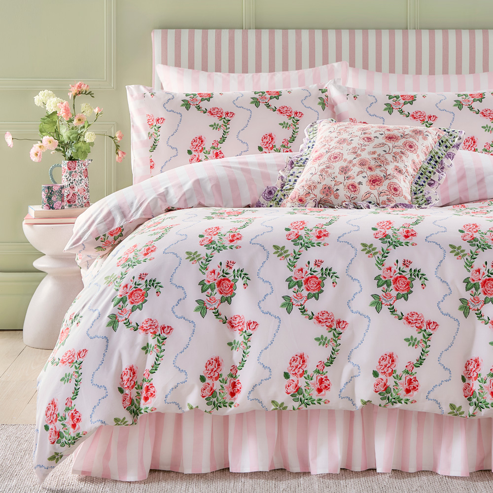 New CATH KIDSTON KING 4pc Sheet Set Button Rose store Raspberry Flannel Cotton Floral