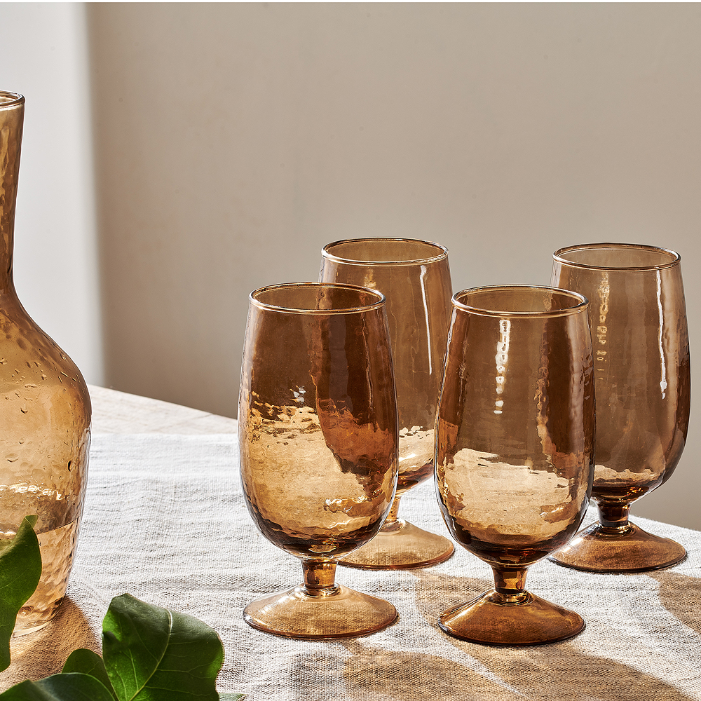 Glass & Gold-Tone Hammered Design Stemless Wine Glasses, Set of 4