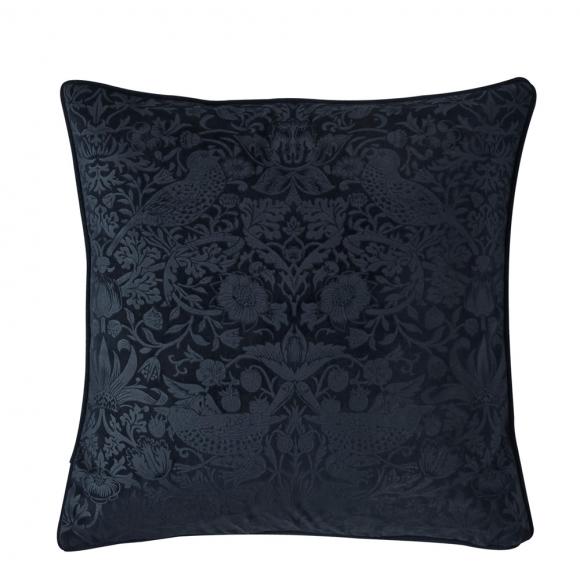 William Morris At Home Strawberry Thief Embossed Cushion Prussian Blue