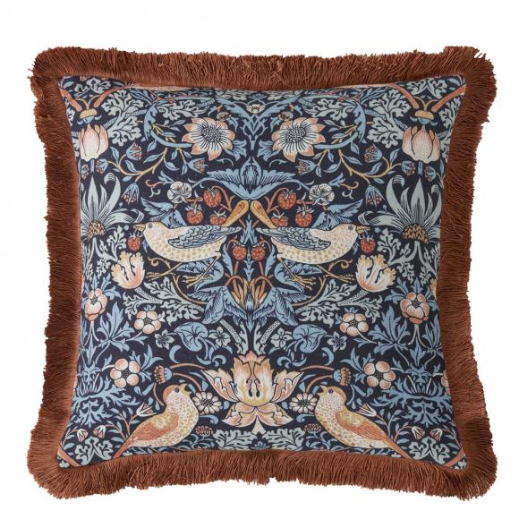 William Morris At Home Strawberry Thief Cushion Blue