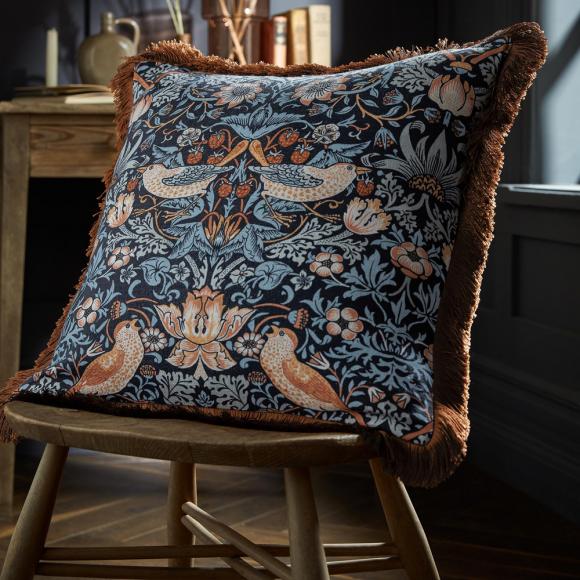 William Morris At Home Strawberry Thief Cushion Blue