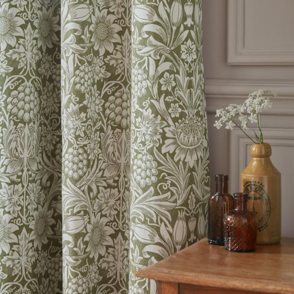 William Morris At Home Sunflower Dark Olive Pencil Pleated Curtains