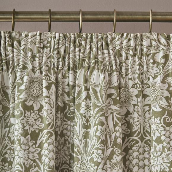 William Morris At Home Sunflower Dark Olive Pencil Pleated Curtains