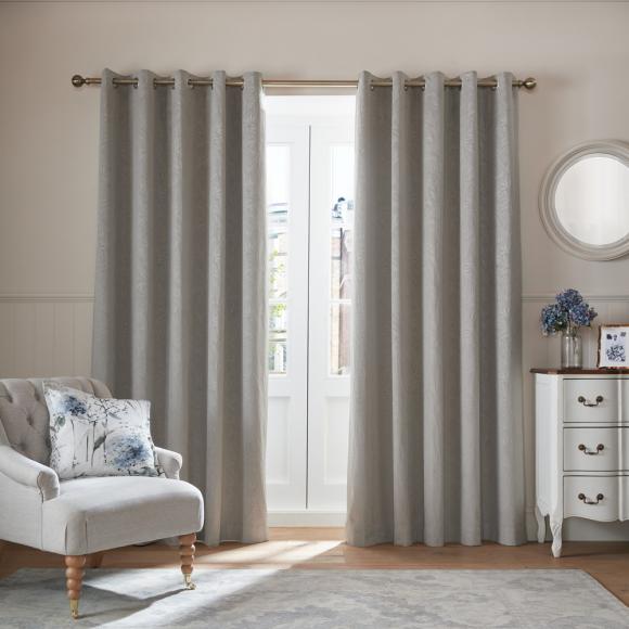 Laura Ashley Barley Steel Grey Embossed Eyelet Curtains