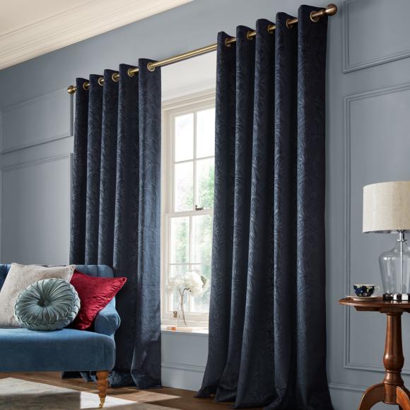 Laura Ashley Barley Midnight Embossed Eyelet Curtains