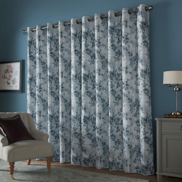 Laura Ashley Millhayes Blackout Lined Curtains Smoke Blue