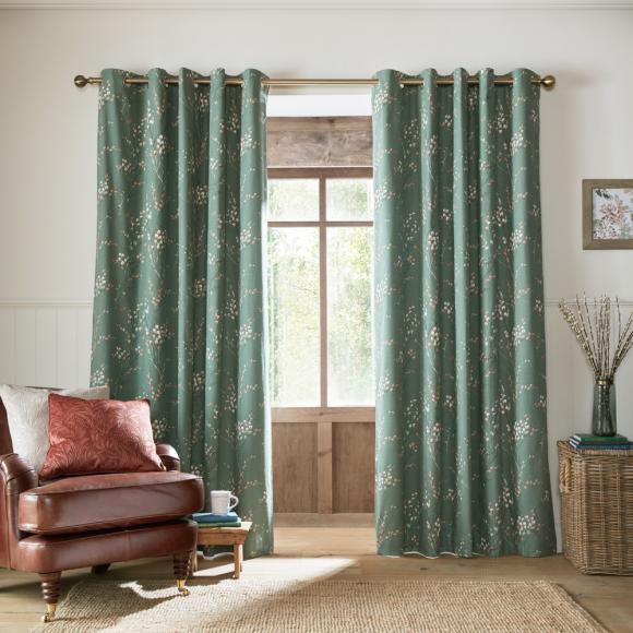 Laura Ashley Pussy Willow Blackout Lined Curtains Fern Green