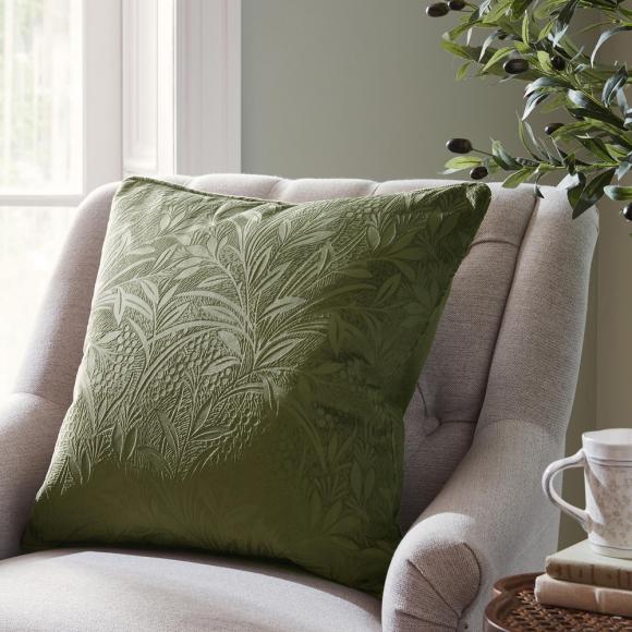 Laura Ashley Barley Embossed Cushion Olive Green