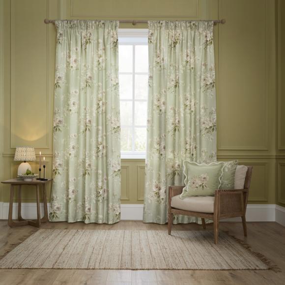 Sanderson Adele Floral Chenille Curtains Sage