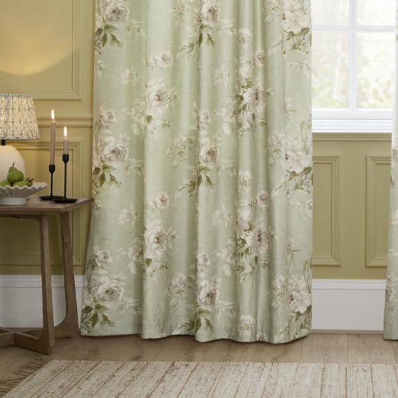 Sanderson Adele Floral Chenille Curtains Sage