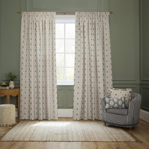 Sanderson Sessile Leaf Motif Curtains Flax