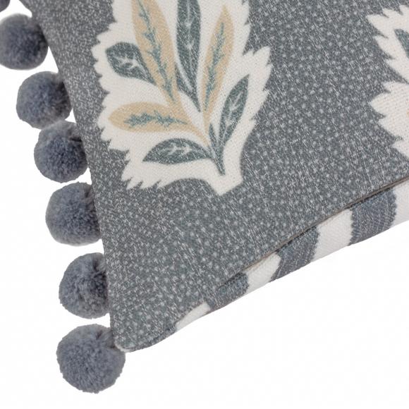 Sanderson Sessile Leaf Pom Pom Cushion Delph Blue