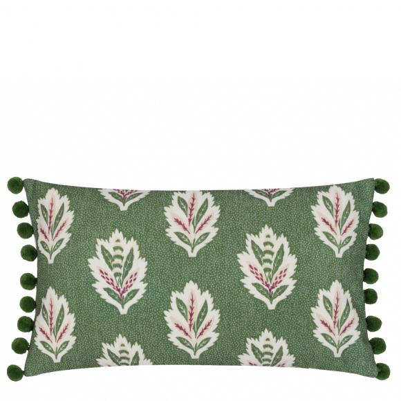 Sanderson Sessile Leaf Pom Pom Cushion Leaf Green