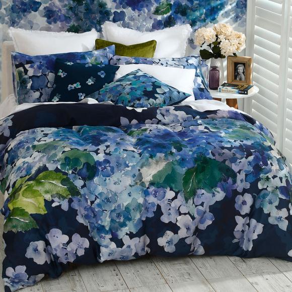 blue hydrangea cotton sateen duvet set